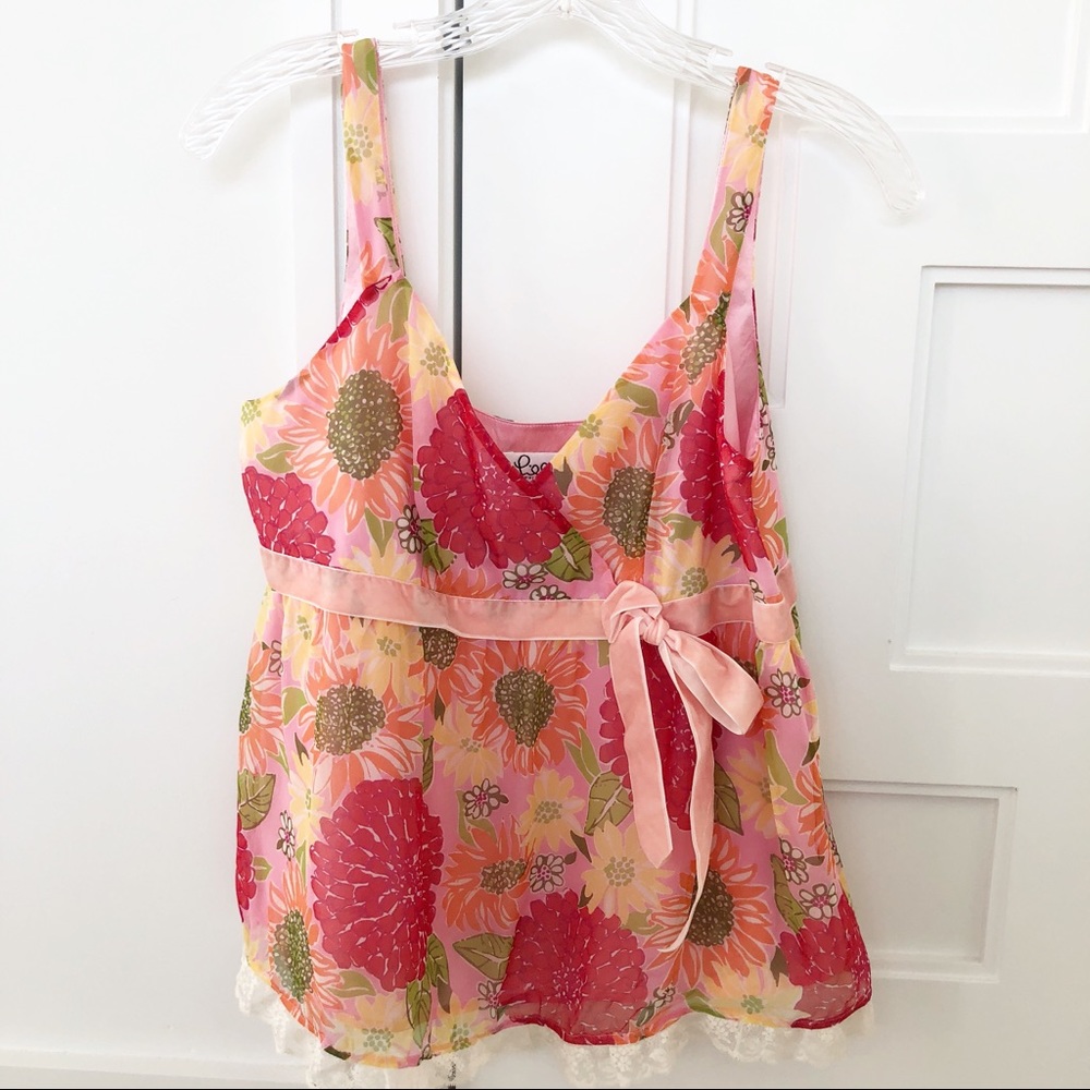 Lilly Pulitzer Silk Floral Tank Top Velvet Bow- 8